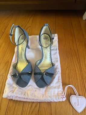 Juicy Couture Gray Blue Ankle-Strap Open-Toe Heels